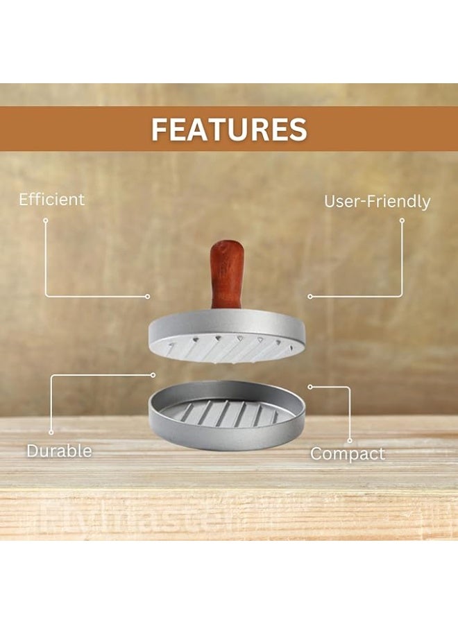 Non-Stick Burger Press, Patty Maker Aluminum Patty Mold for BBQs Housemade Hamburger - Silver - Image 4
